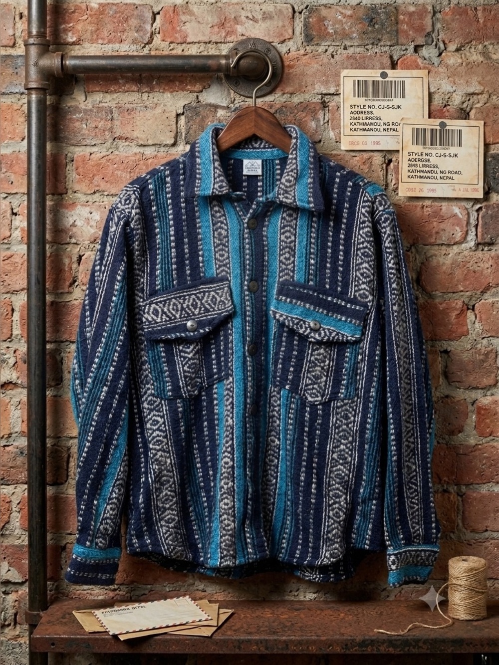 Ganesh Himal Trading handwoven cotton midweight jacket multi blue size Medium